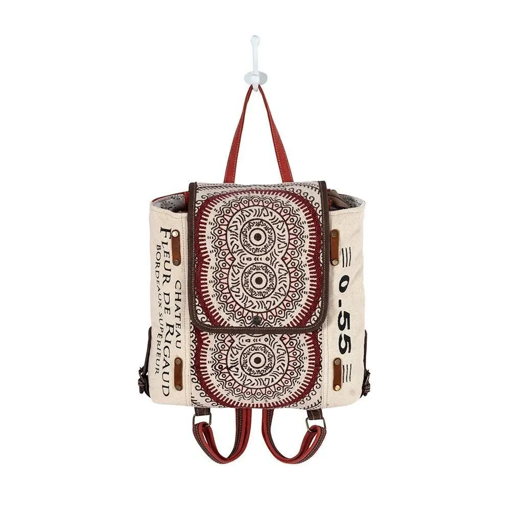Myra Bag Handmade Fleur Backpack Upcycled Canvas & Cowhide Leather